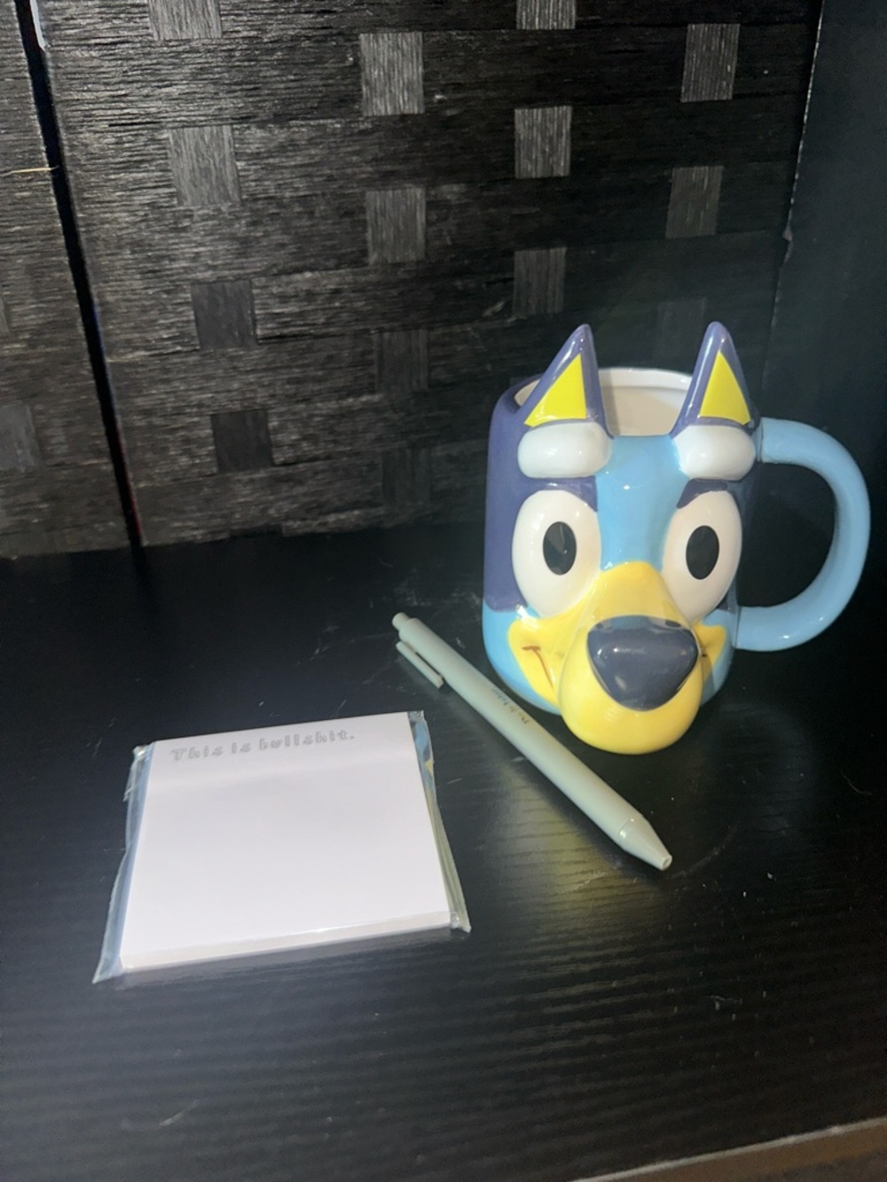 3 pc set!!! Cute Bluey Dad (Bandit) 15oz mug, notepad & funny pen